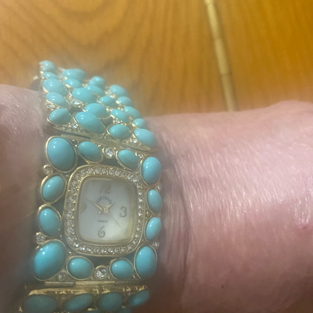 Adrienne Y2K Blue Stone Cabachon Gold Bracelet Watch